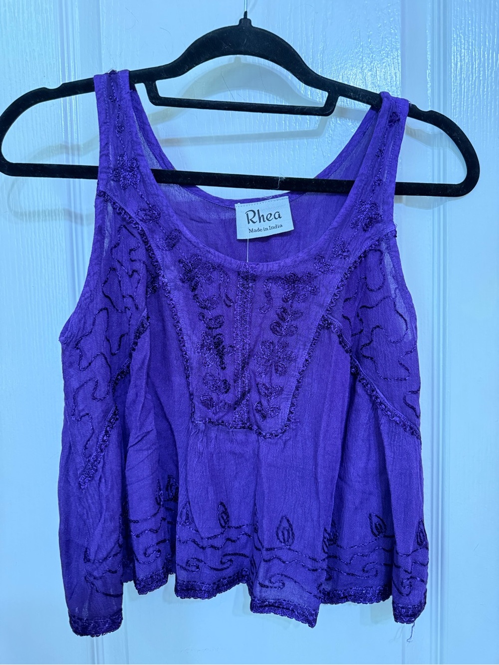 🌼H197 Rhea Costa Free Size S to M Best pp18 Purple Embroidered Boho Tank Top